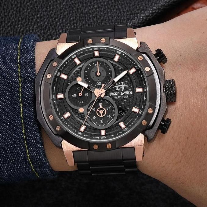 Sale Evans Jayden Jam Tangan Pria 9548 Rantai Stainless Steel Chronograph Kaca Sapphire Water Resist