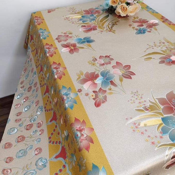 Promo Taplak Meja PVC Perak Hot Stamping Tahan Air Berkualitas Tinggi Pola Bunga Warna-warni,taplak 
