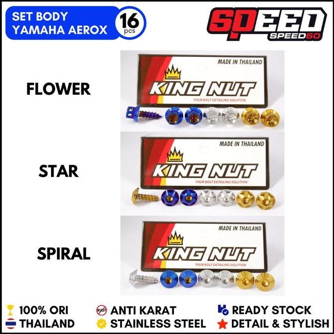 

SET BAUT PROBOLT BODY YAMAHA AEROX STAINLESS KING NUT PROBOLT THAILAND ORIGINAL 1 SET 16 BIJI TERMURAH