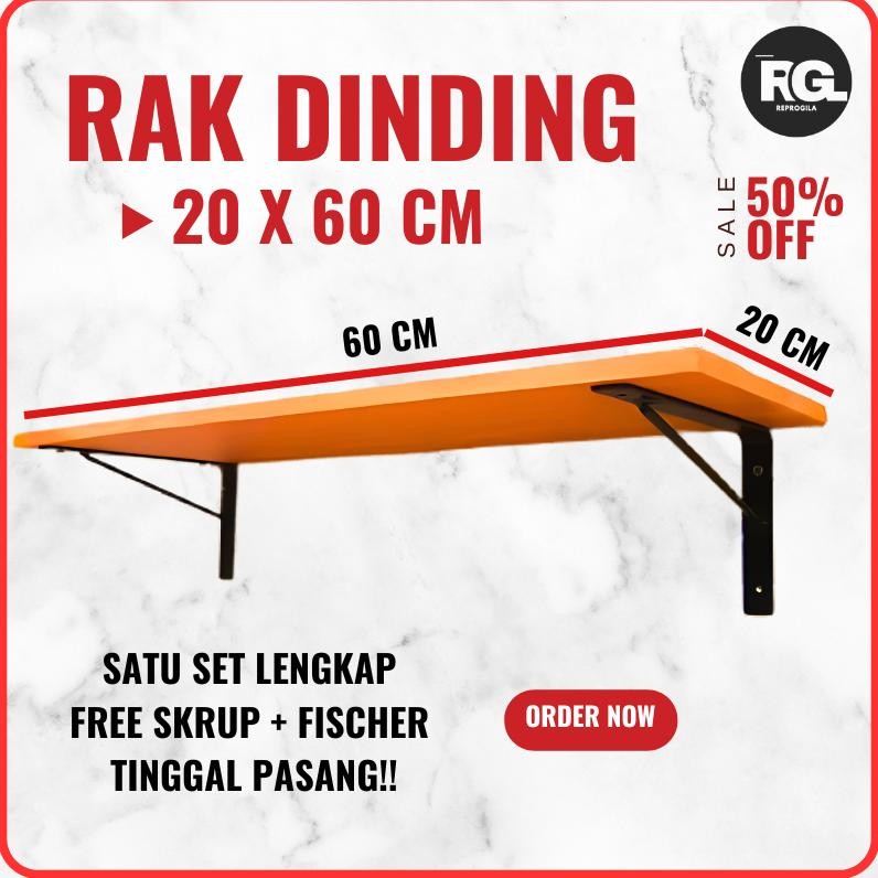 NEW RAK DINDING 20 X 60 CM lengkap dengan siku besi