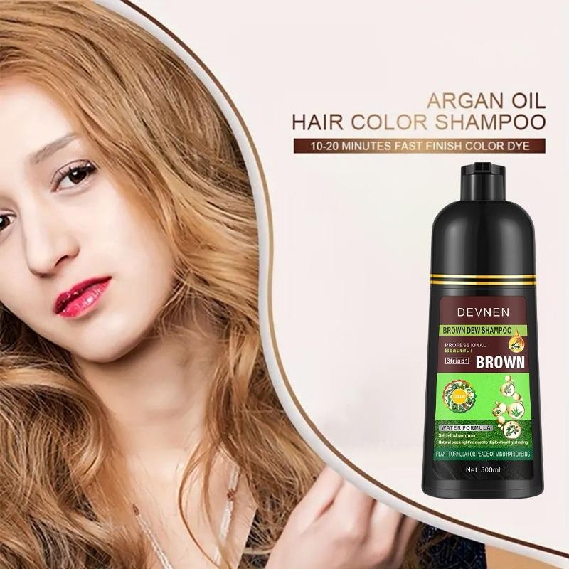 Devnen Pewarna Rambut 500Ml Shampo Penghitam Rambut Uban Black/Brown Extract Gingseng Hair Dye Shamp
