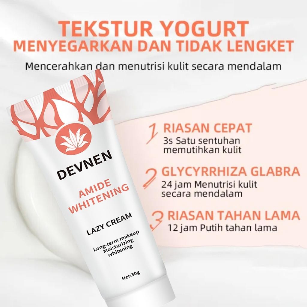 Devnen Gluta Whitening Lazy Cream Pemutih Wajah Niacinamide Cream Pemutih Wajah Calming Whitening Da