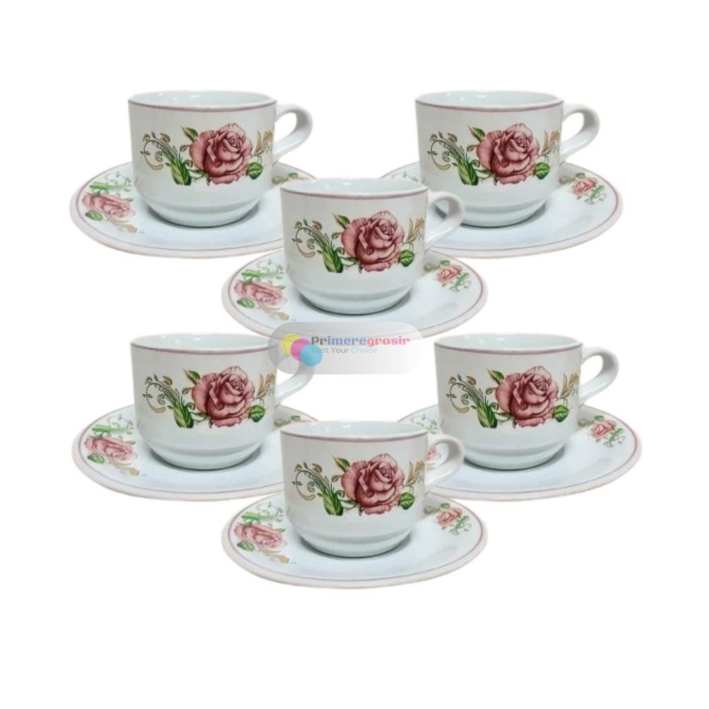 Cangkir Kopi 1 Set Keramik Motif Bunga / Gelas Set Cangkir dan Tatakannya 1 Pack