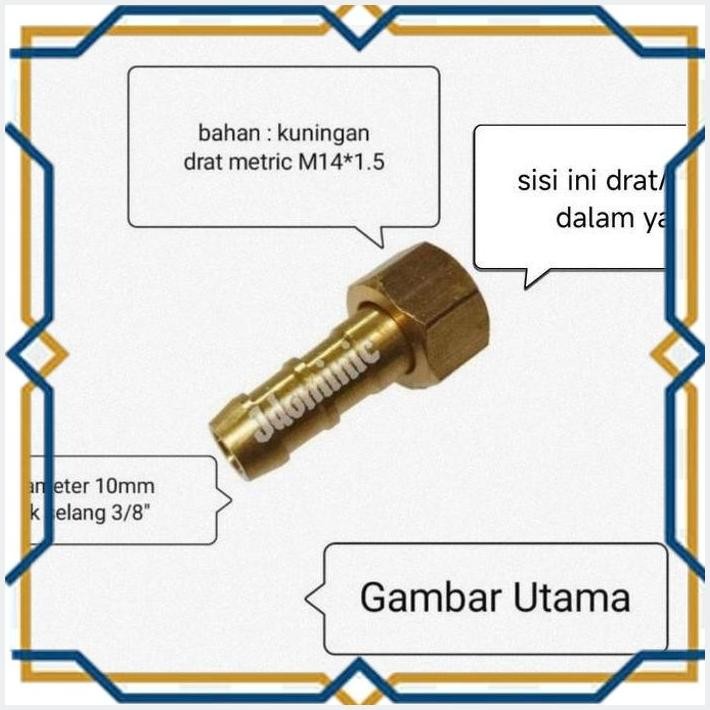 [JDO] SAMBUNGAN DRAT DALAM M14 * 1.5 KE SELANG 3/8 INCHI INC IN DIM LUBANG SELANG AIR 10MM NEPEL NEP