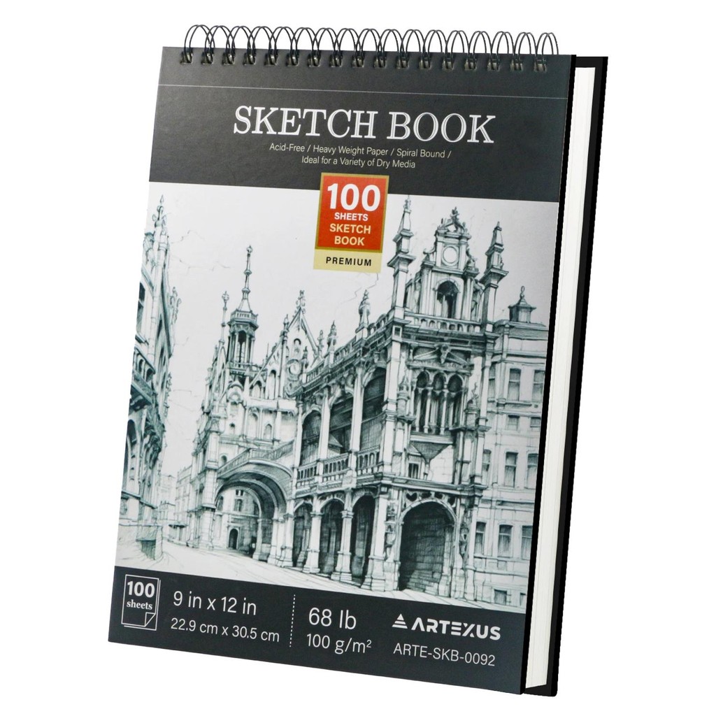 

9" X 12" Sketch Book, Top Spiral Bound Sketch Pad, 100 Sheets 68Lb/100Gsm Drawing Paper, 1 Pack