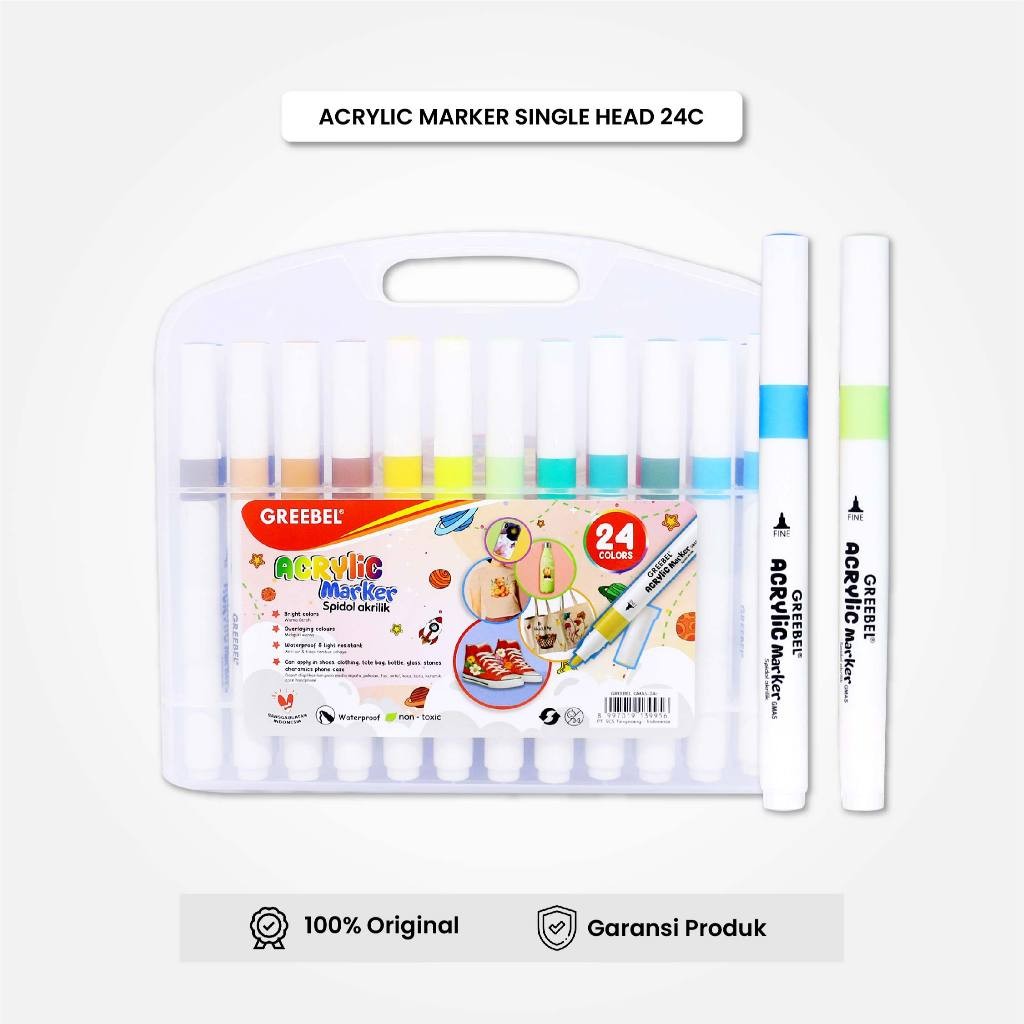 

GREEBEL Spidol Warna Warni 1 Set / Spidol Marker Acrylic Single Head (24 Warna) / Spidol Warna / Sketch Marker / Spidol Set