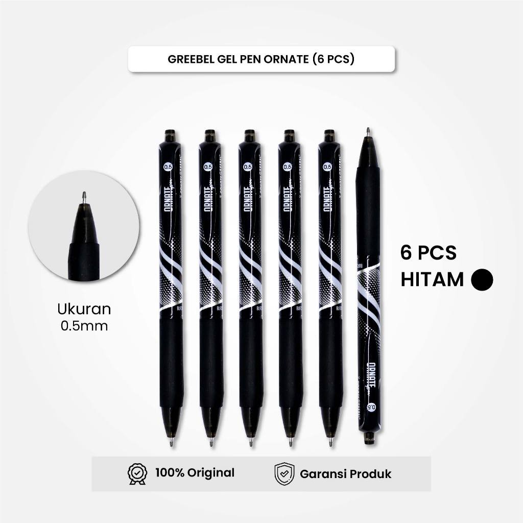 

GREEBEL Gel Pen Pulpen Gel Ornate GP-505 0.5 Hitam (6PCS/SET) / Pulpen Gel Murah Grosir