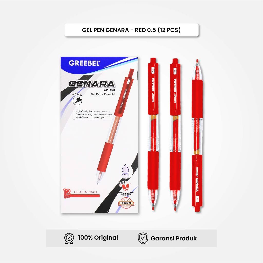 

GREEBEL Gel Pen Pulpen Pena GP-508 (12PCS\SET) Genara 0.5 Merah / Pulpen Gel Murah Grosir