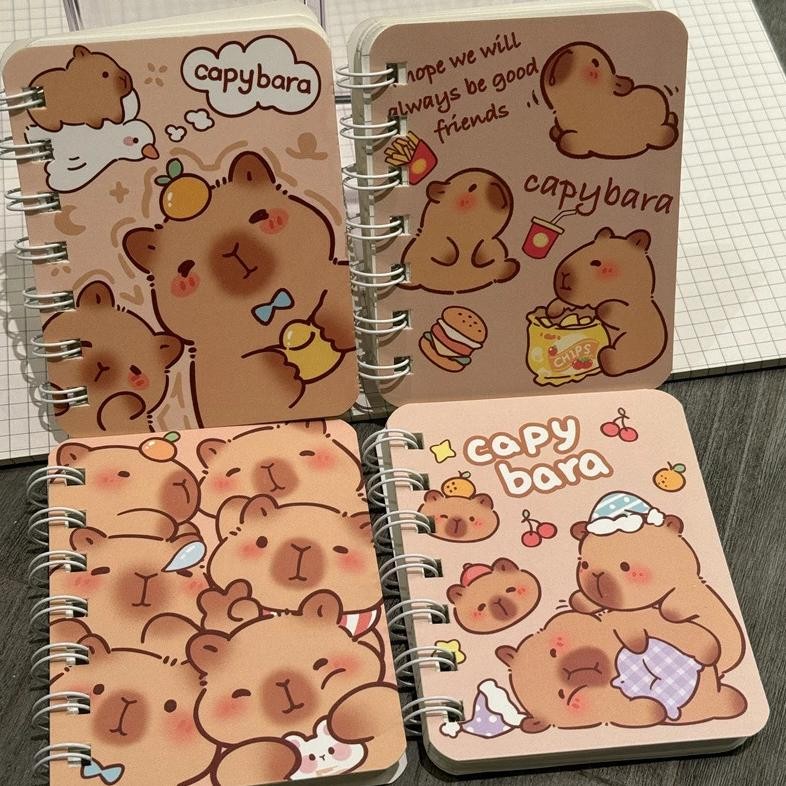 

Cartoon Capybara A7 Coil Notebook Mini Pocket Stationery Notebook Journal Message Book Office Supplies Back To School Gift