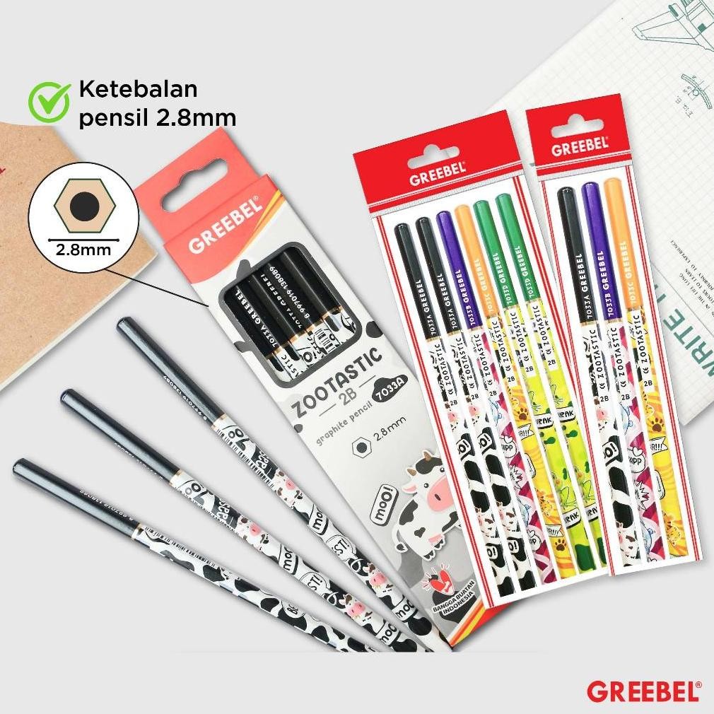 

T-56 Greebel Pensil Kayu 2B (7033) Zootastic / Pensil Tulis / Grafit / Graphite / Pensil Ujian Sekolah / Pensil Gambar