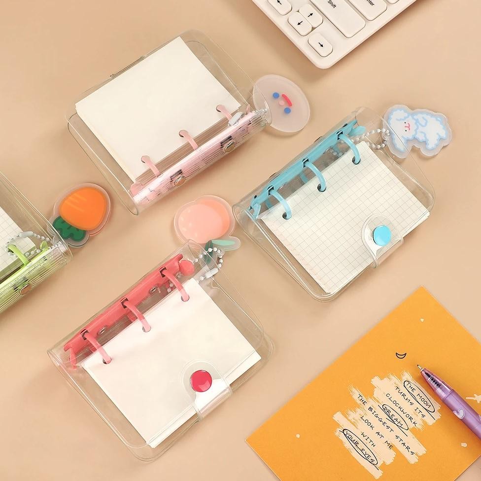 

Jianwu Creative Cute Transparent 3 Ring Mini Loose-Leaf Hand Book Student Portable Notebook Ring Binder Kawaii School Supplies