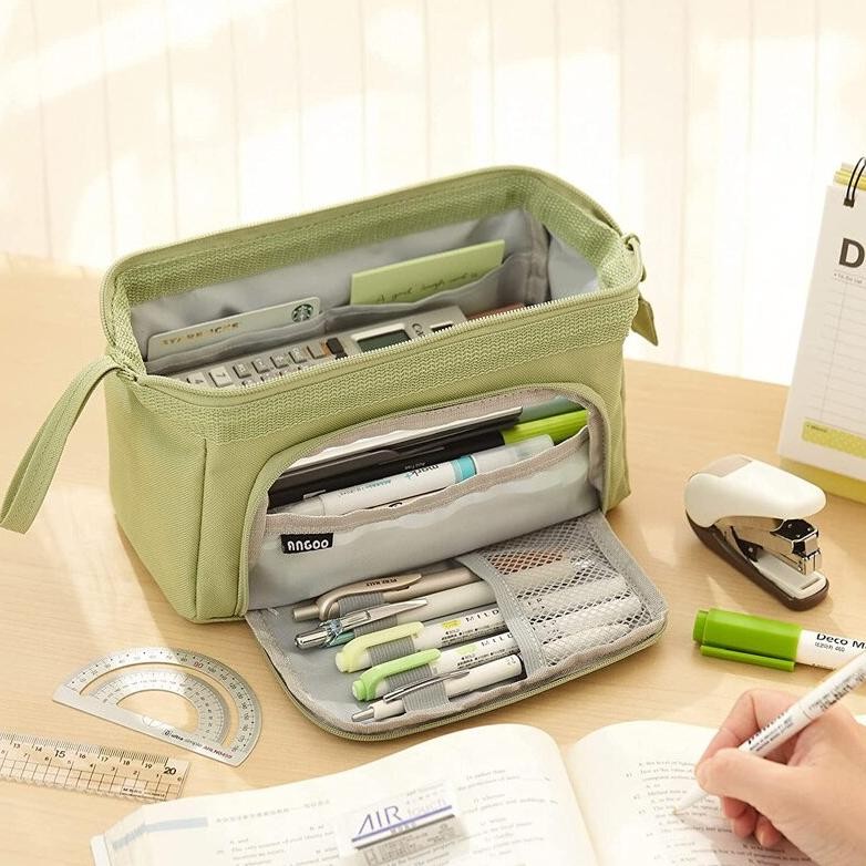 

Cod [Cod] Angoo Super Large Capacity Pencil Case Kawaii Korean Pencil Cases Aesthetic Stationery Office Desk Storage Bag For Girls School Supplies