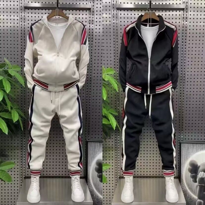Jaket Pria Kerah Berdiri+Set Dua Potong Celana Olahraga Santai