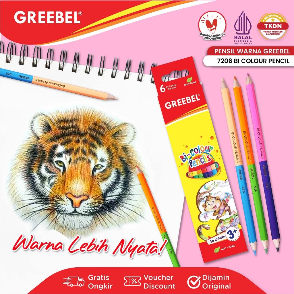 

GREEBEL Pensil Warna / Colored Pencil / BI Colour 12 Warna (7206) / Warna Lebih Nyata