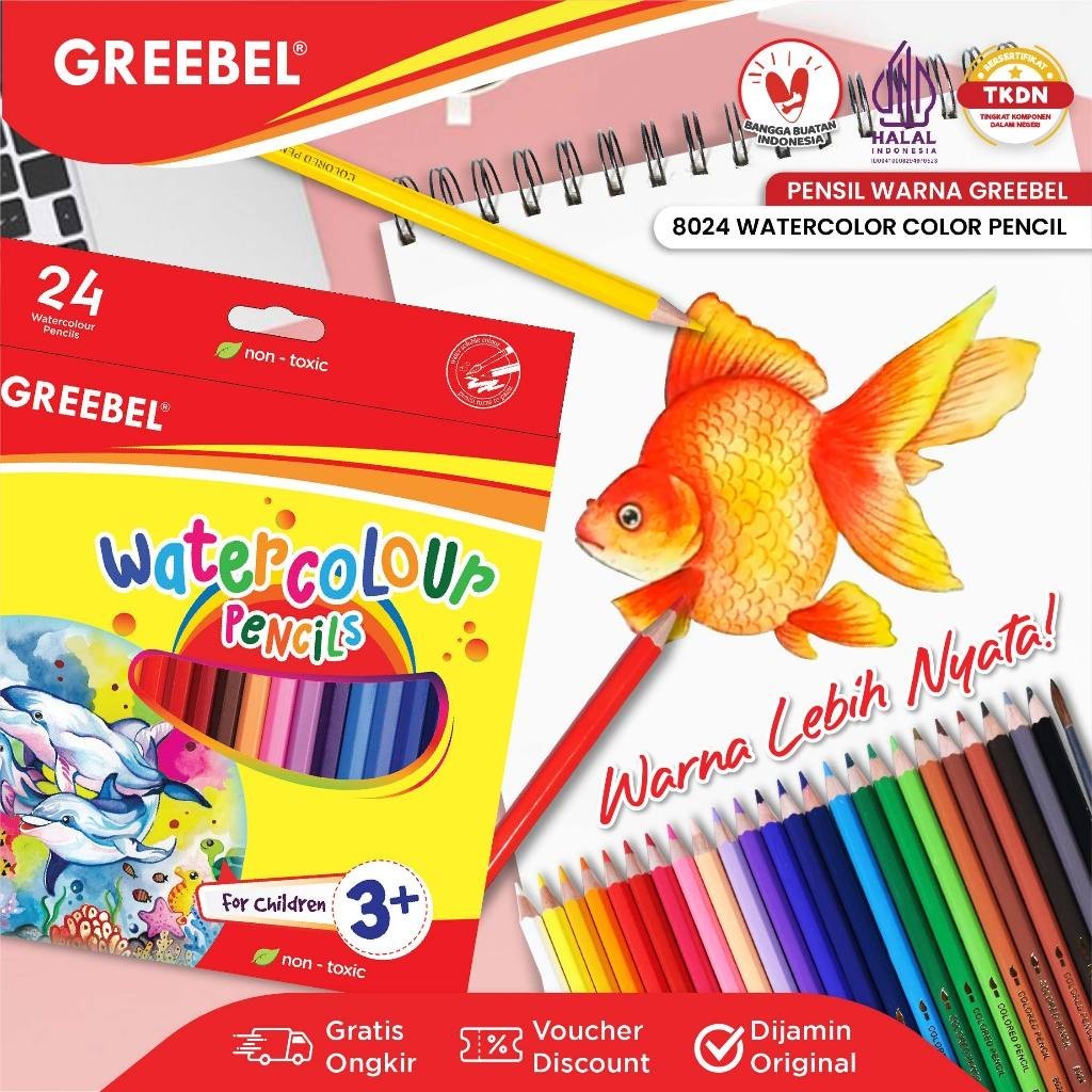 

GREEBEL Pensil Warna Panjang 24 Warna Warni / GREEBEL 8024 Water Color Pencil