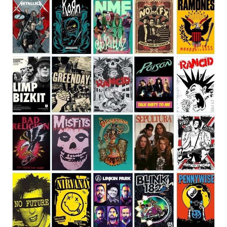 Terjangkau Sticker Dinding Poster Band Pop Punk 20 Pcs A4 008