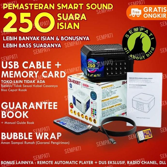 Sonic Audio Speaker Smart Sound Sempati Masteran Burung Playlist Isi 250 Suara Plus Remote Masteran 