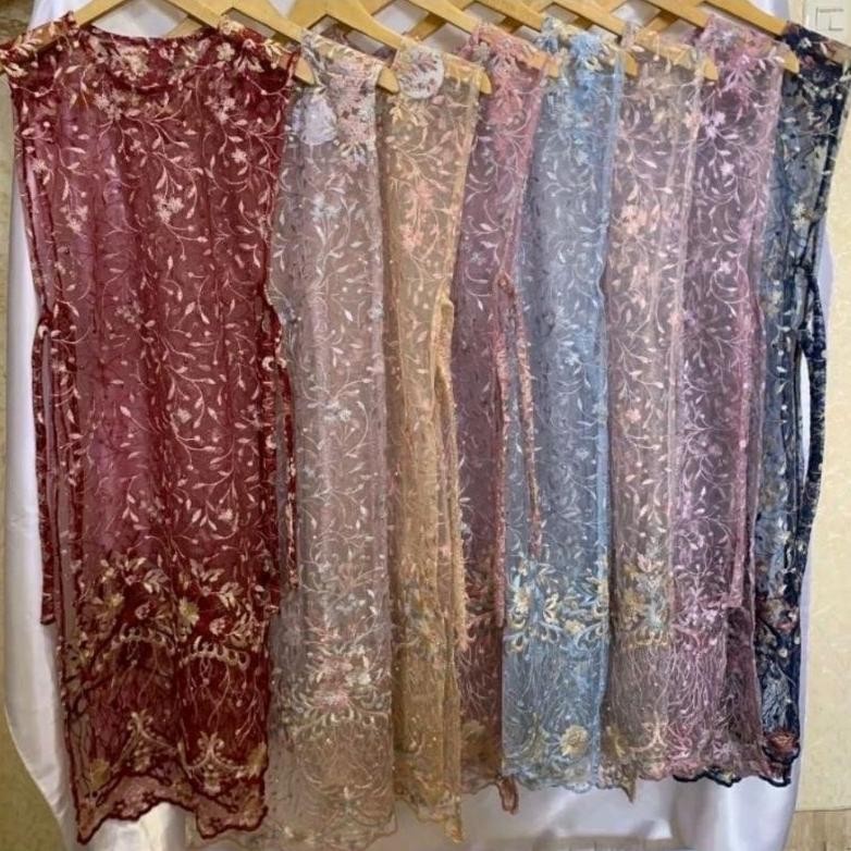 Outer Cardigan Long Vest Brukat/Rompi Brukat/Luaran Gamis/Outer Terbaru Tile Brukat