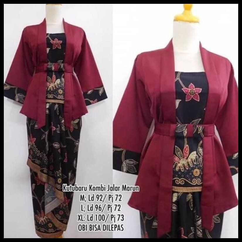 SETELAN KEBAYA ELNIRA BALOTELI LENGAN 3/4 MODEL KUTUBARU MIX ROK LILIT BATIK PANJANG UKURAN JUMBO BA