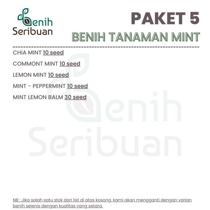 

Terlaris Benih Seribuan - Paket 5 Macam Bibit Daun Mint Unggul