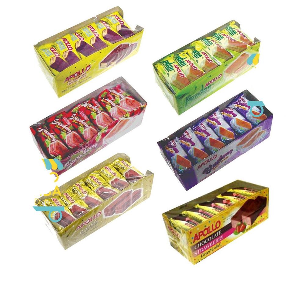 

Apollo Layer Cake Bolu Lapis Coklat Pandan Blueberry Strawberry - Netto 24 pcs x 18 gr nUg