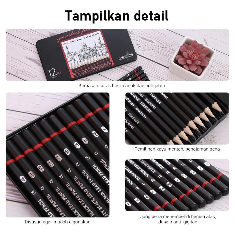 

RB 12 Pcs Pensil Gambar Sketsa Set Lengkap 2H H F B HB 2B 3B 4B 5B 6B 7B 8B Charcoal Pensil Set