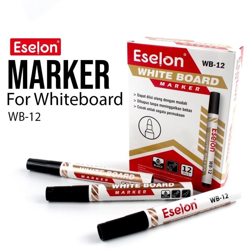 

RB [ES.JKT] 12pcs Spidol Papan Whiteboard Eselon WB12 / 1pack Spidol Warna hitam BISA DIHAPUS