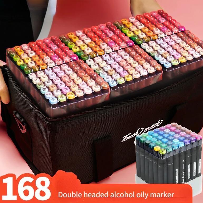 

168 Color Double Head Alcohol Oily Marker Double Black Bag Set Base Student Animation Clothing Design Brush Art Stationery