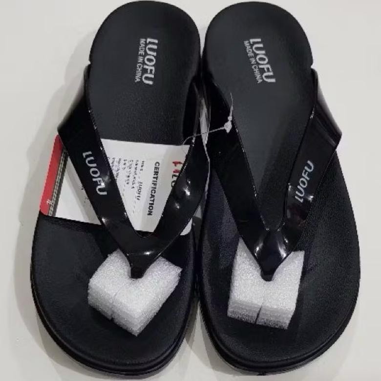Sandal Jepit Karet Wanita Luofu 7164 - Hitam Merah