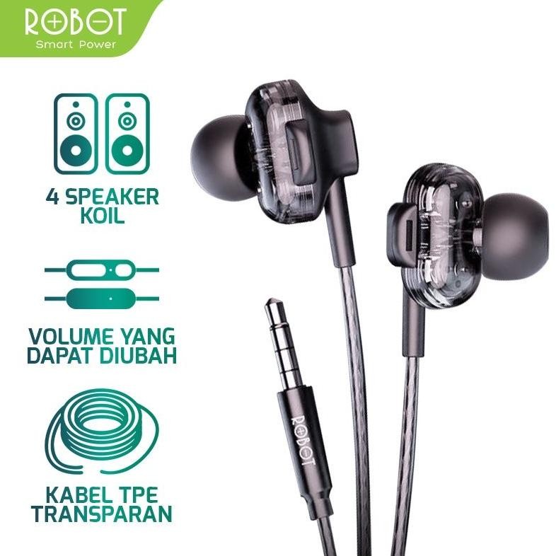 Terlaris Headset Robot Re30 Re-30 New Model Headset Wired Earphone Full Bass Electroplated Original 