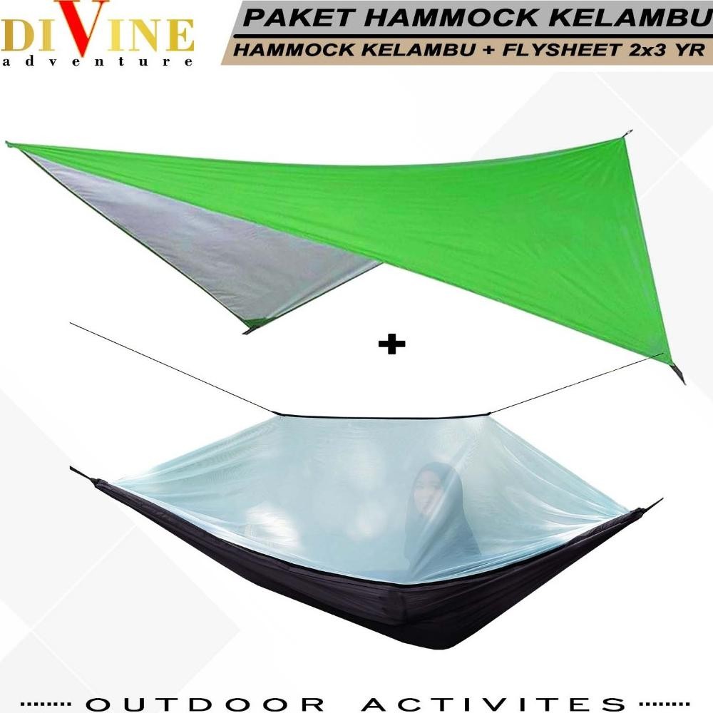 Ede-78 Paketan Hammock Kelambu + Flysheet Tenda Waterproof 2X3 Yard Paket Hammock Flysheet Camping