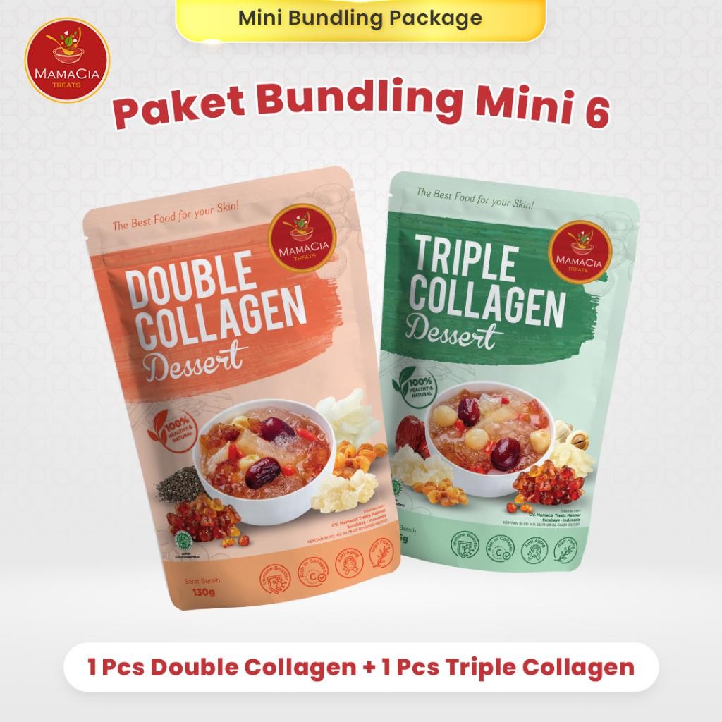

NEW PRODUCT MAMACIA TREATS PAKET BUNDLING MINI 6 : DOUBLE COLLAGEN DESSERT+ TRIPLE COLLAGEN DESSERT NATURES TOUCH.
