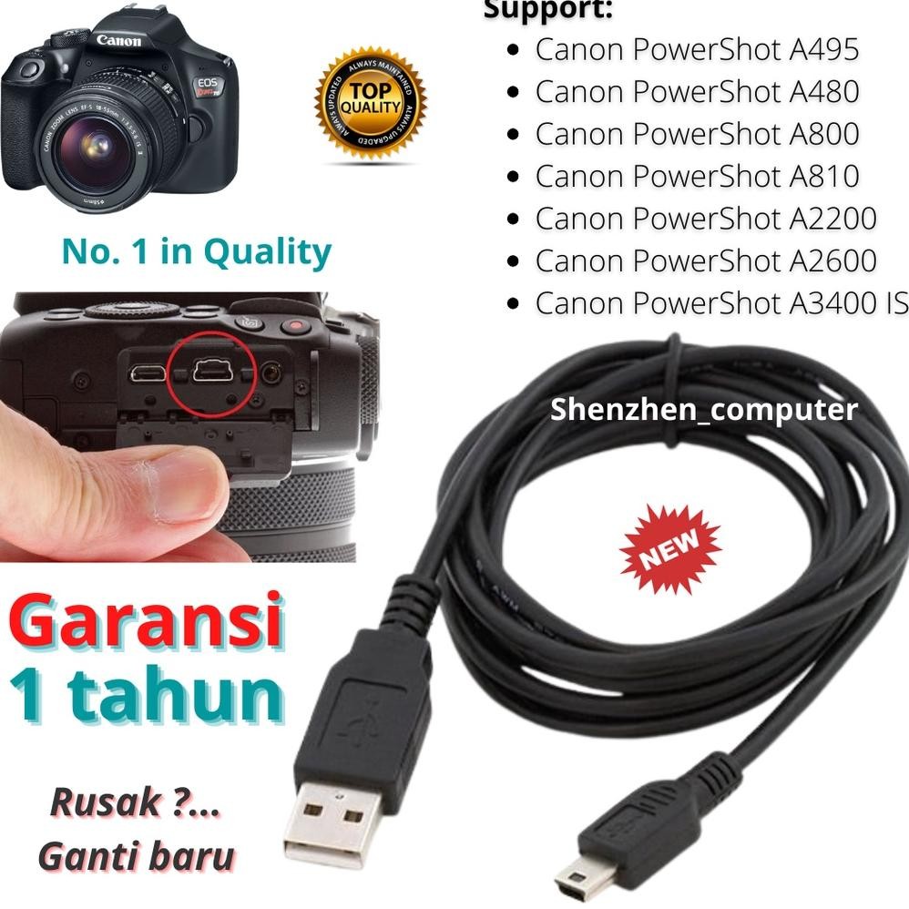 TERLARIS USB chrager cable data digital camera Canon PowerShot A495 A480 A800 A810 A2200 A2600 A3400