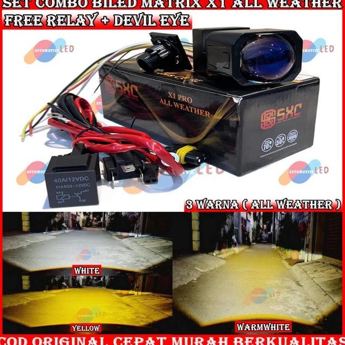 PAKET COMBO HEMAT BILED MATRIX X1 ALL WEATHER 1,5 INCHI 45 WATT PROJIE MINI MOBIL MOTOR UNIVERSAL BI