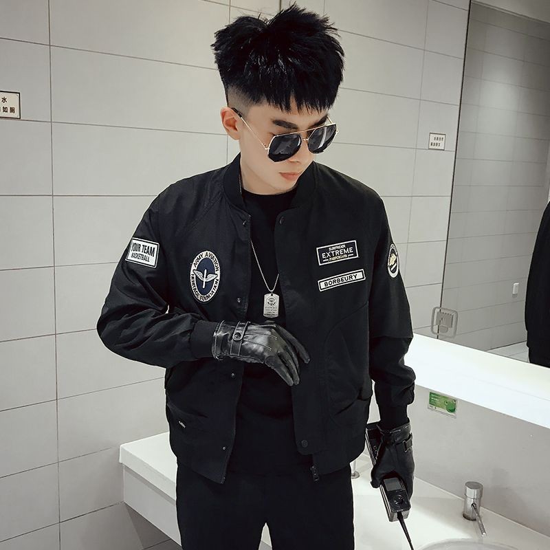 Jaket Pilot untuk Pria, Kerah Baseball Bergaya, Slim Fit, Jaket Pakaian Kerja Remaja Trendy