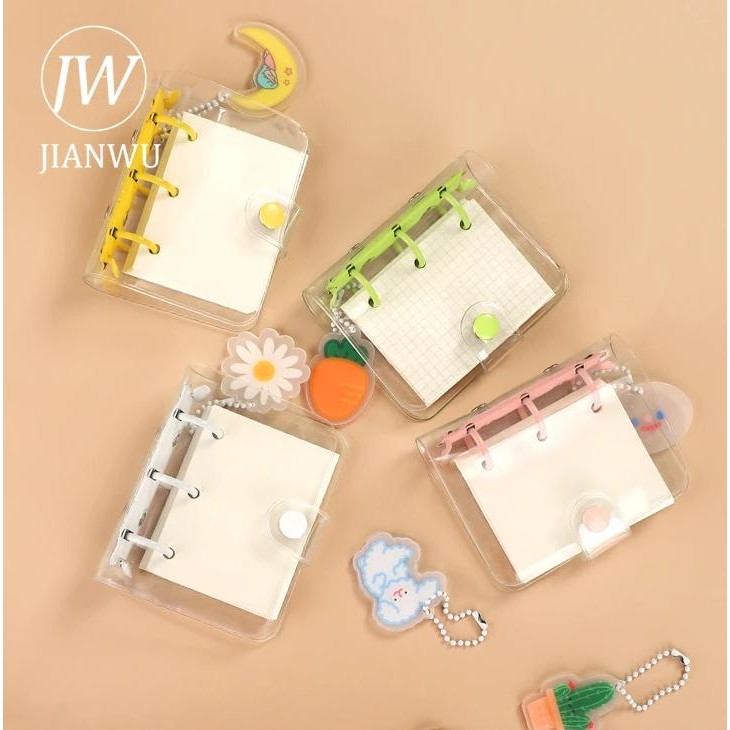 

Jianwu Cute Mini 3 Ring Loose-Leaf Book Transparent Portable Student Journal Binder Notebook Kawaii Stationery School Supplies