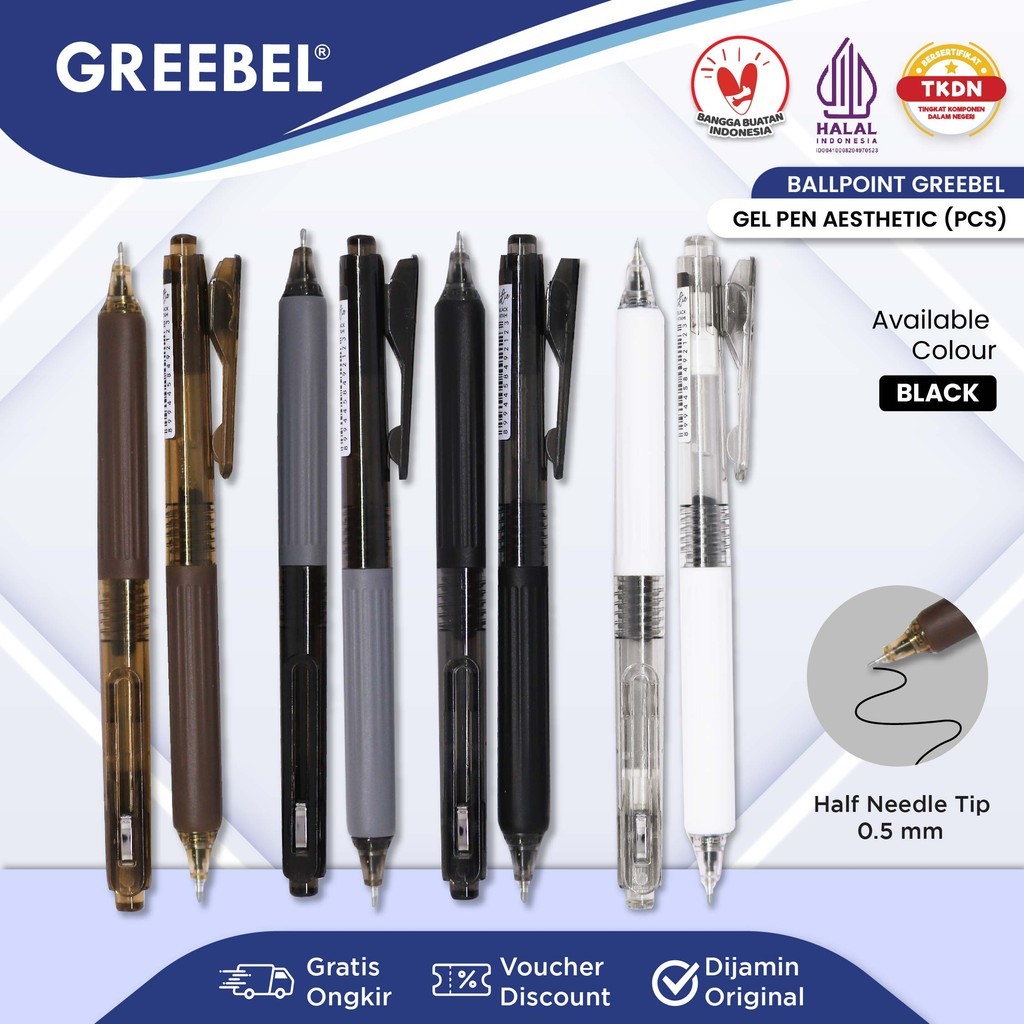 

GREEBEL PULPEN GEL / Gel Pen GP- 513 Aesthetic 0.5 Hitam (1PCS) / Ballpen Gel Ballpoint Bolpen Bolpoin Pena Gel
