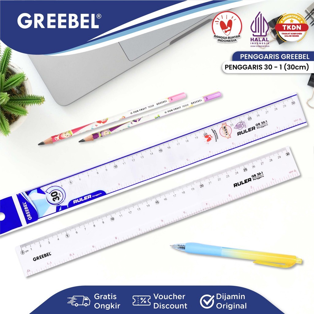 

GREEBEL Penggaris Plastik 30cm / Penggaris Bening / Ruler 30- 1