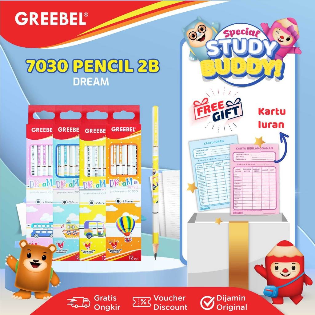

GREEBEL Pensil Kayu 2B 7030 Dream (12PCS/SET) / Pensil Tulis / Grafit / Graphite / Pensil Ujian Sekolah / Pensil Gambar