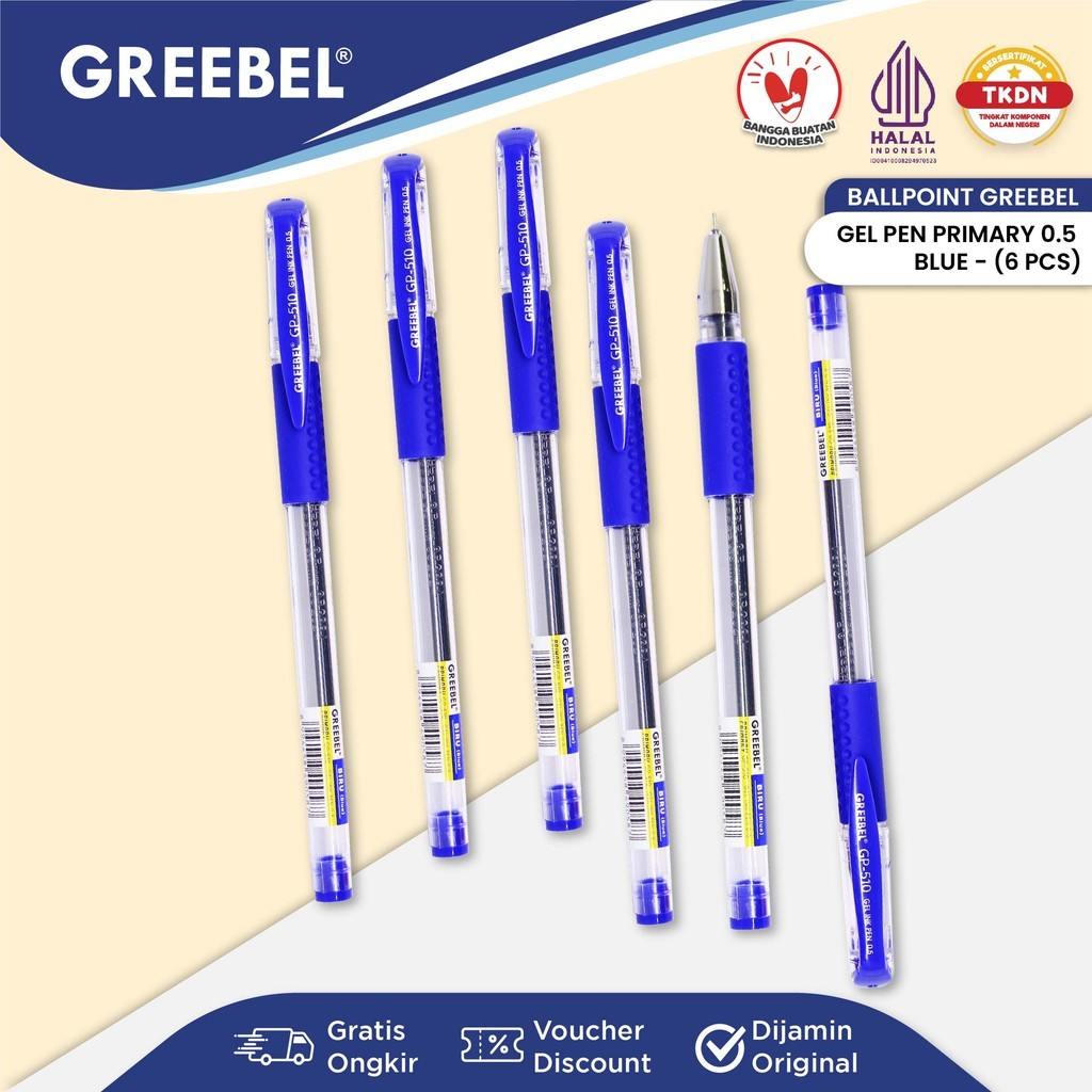 

GREEBEL PULPEN GEL/ Pen Gel GP- 510 Primary 0.5 Biru(6PCS/SET) / Ballpen Gel Ballpoint Bolpen Bolpoin Pena Gel