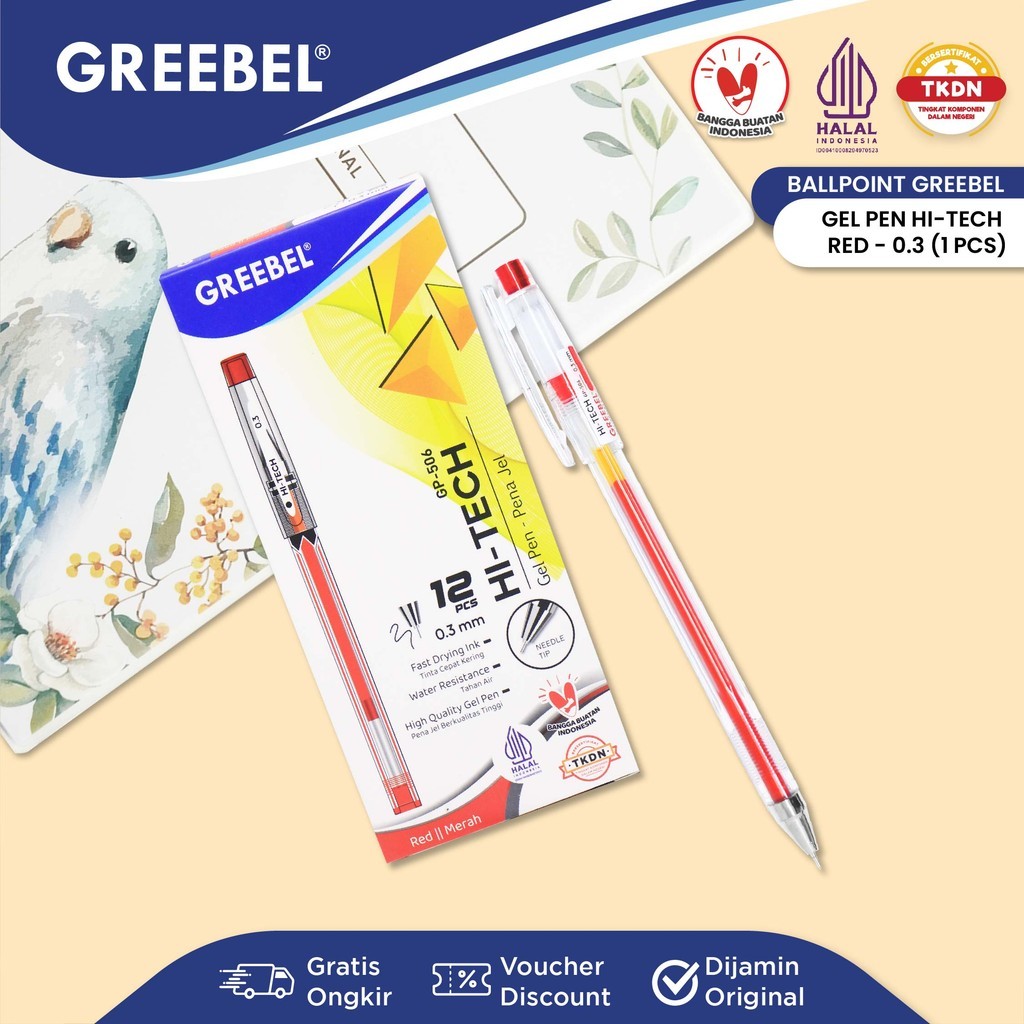 

GREEBEL PULPEN GEL / GEL PEN GP- 506 Hi- Tech 0.3 Merah (1PCS) Ballpen Gel Ballpoint Bolpen Bolpoin Pena Gel