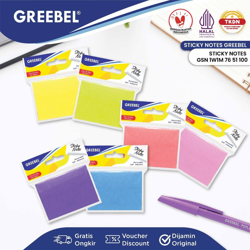 

GREEBEL Sticky Notes Kertas Catatan 100 Lembar (1W1M 76 51) Note Memo Alat Tulis Kantor