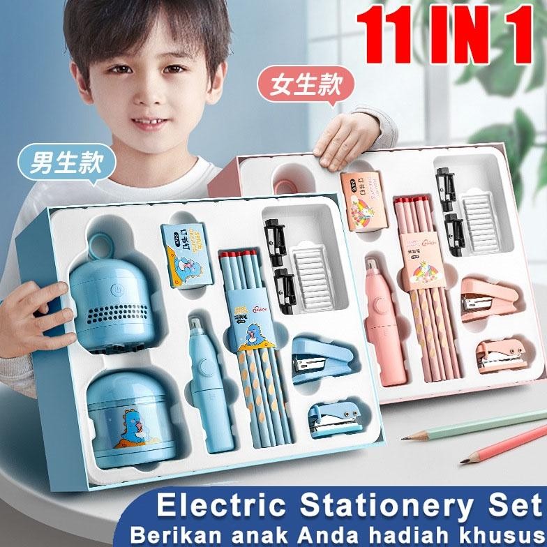 

READY STOK Electric Stationery Set Set Alat Tulis Elektronik Rautan Penghapus Vacuum Pensil 11In1 Sekolah Sets Siap kirim