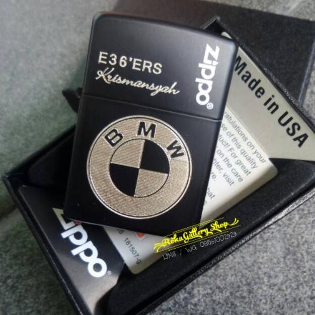 korek zippo bmw custom logo merek brand mobil bmw tambah cetak nama zippo matte