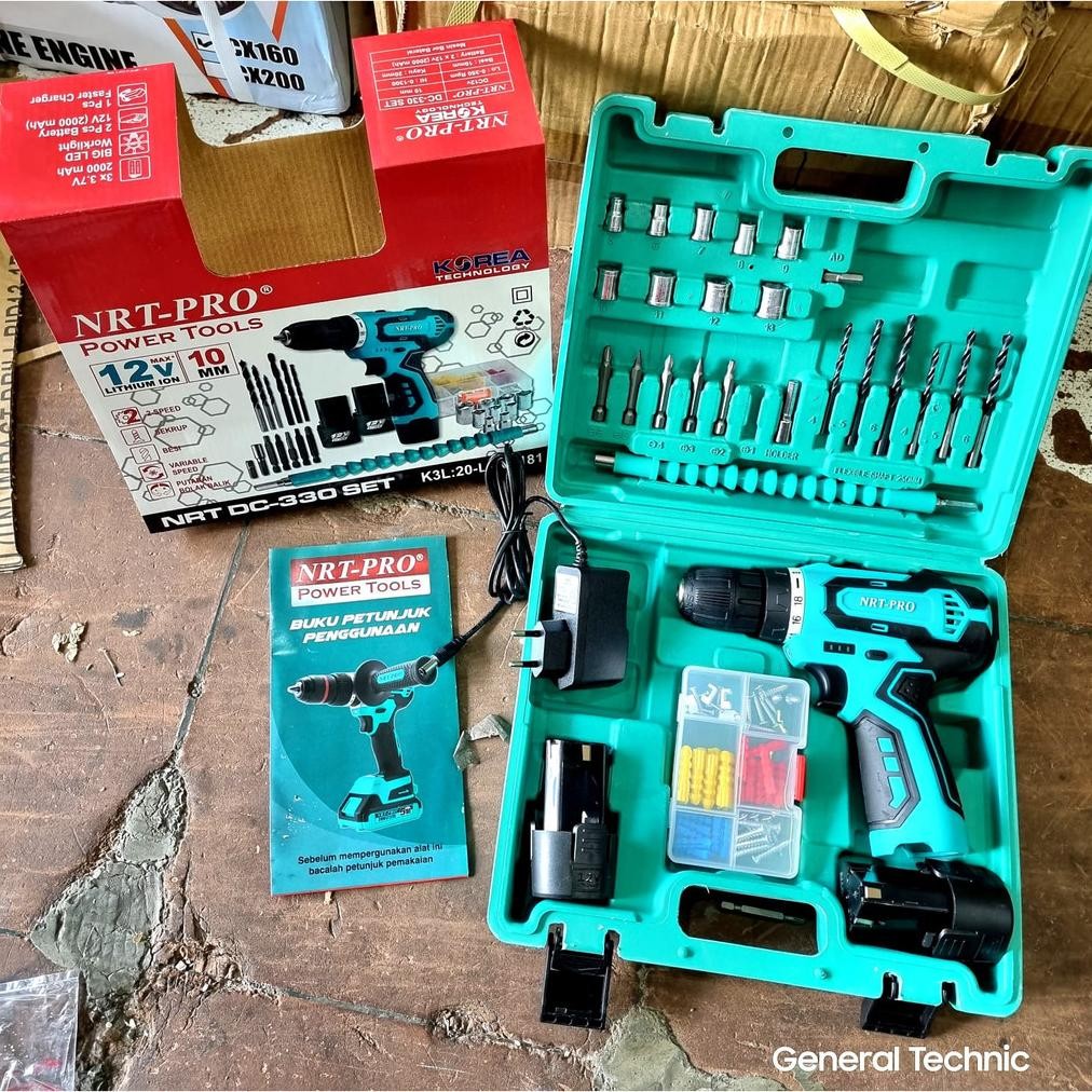 Bor Cas NRT-PRO DC330 Set Cordless Drill 12V 2 Batre Bor Cordless DC330Set NRT-Pro