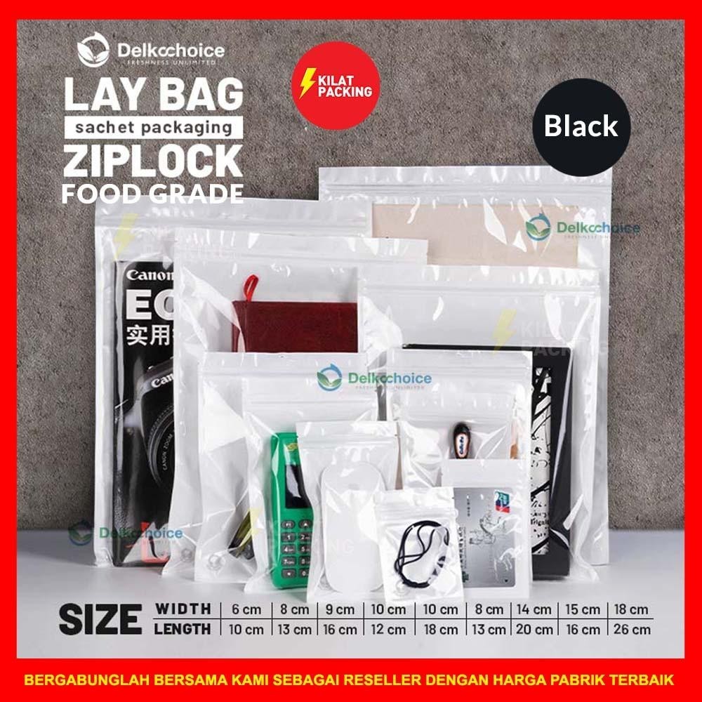 Plastik Klip Kombinasi Aksesoris / Snack / Bubuk - Lay Bag Zipper Ziplock Murah Hitam Bening Satuan