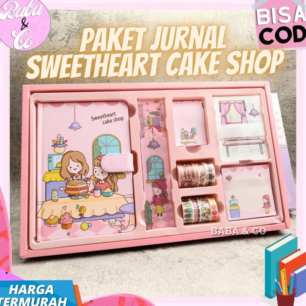 

JURNAL 7 IN 1 SWEETHEART CAKE SHOP JURNAL SWEET HEART (1 NOTEBOOK HARDCOVER , 2 SET WASHI TAPE , 2 SET STICKY NOTES , 1PEMBATAS BUKU ,1 STIKER ANTI AIR ) PAKET JURNAL 1 SET ISI 7 PCS PAKET MURAH BUKU HARIAN ALAT TULIS ESTETIK LETTERING ATK MURAH BISA COD