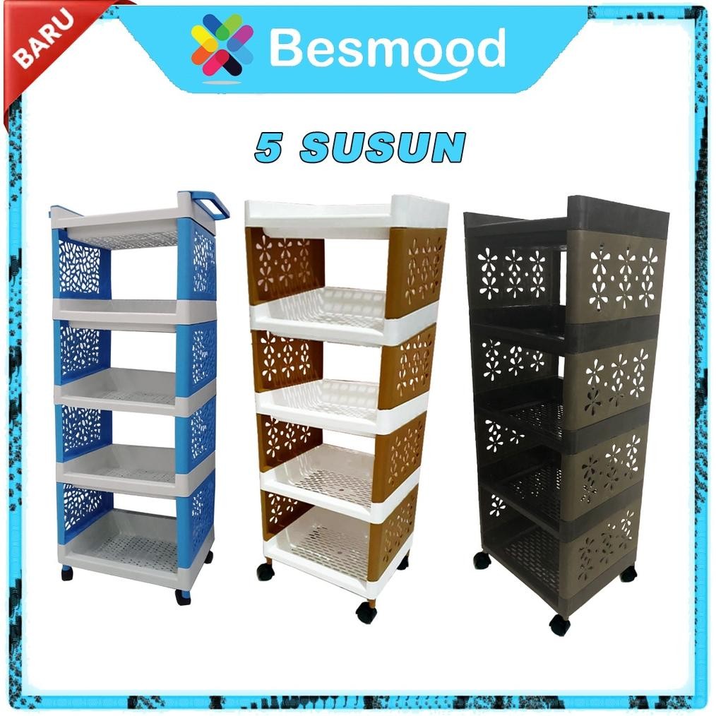 

TERLARIS Besmood Rak YOYO Rak Serbaguna Roda Rak Apartemen 5 Susun Siap kirim