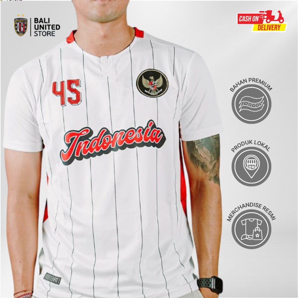 Bali United Jersey Bola Garuda Indonesia Motif Stripe Putih  - Jersey Timnas Sepak Bola