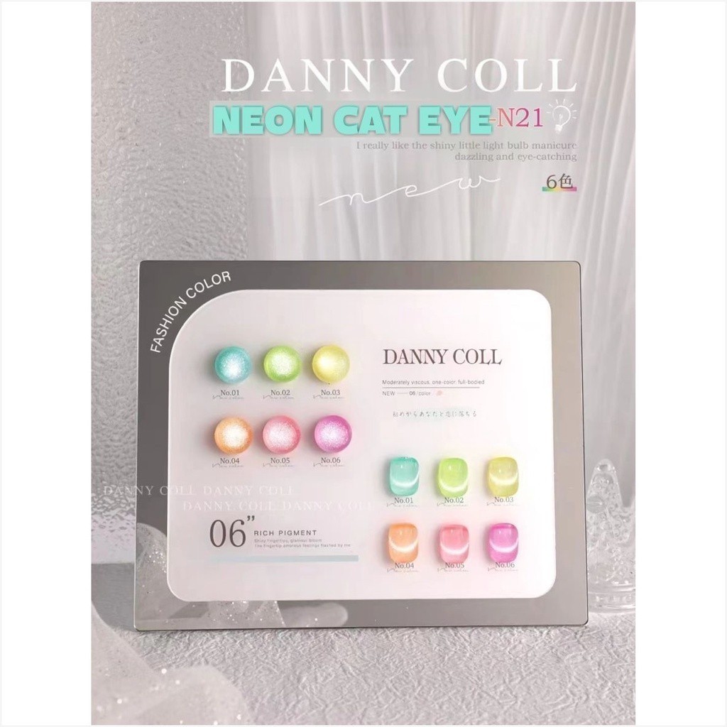 Danny Coll Neon Cat Eye Set 6 Colour Nail Gel Kutek Gel Set Isi 6 Warna Neon Cat Eye Free DISPLAY
